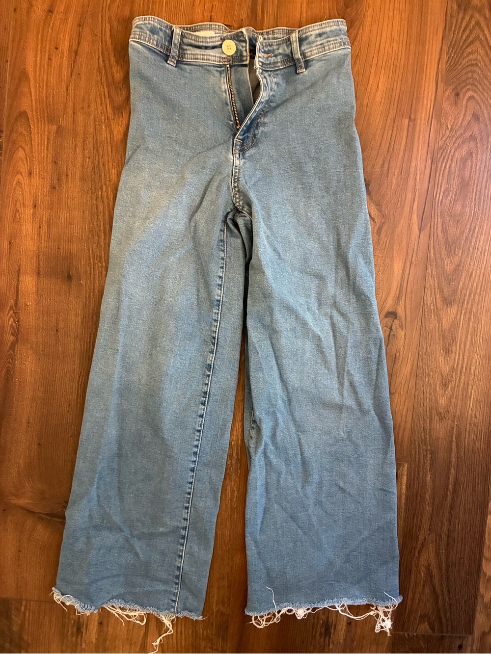 Zara Girls Light Blue Wide-Leg Frayed Hem Jeans